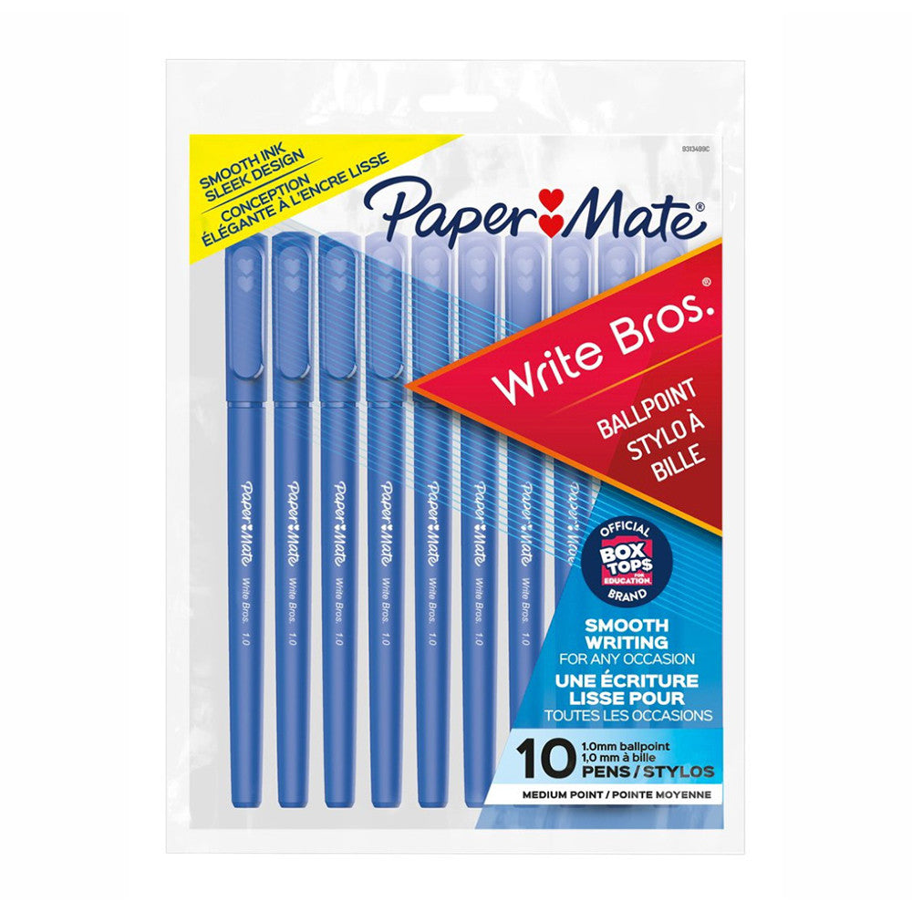 Paper Mate Write Bros Stick Medium Tip Ballpoint Blue Pens, 10 Ea
